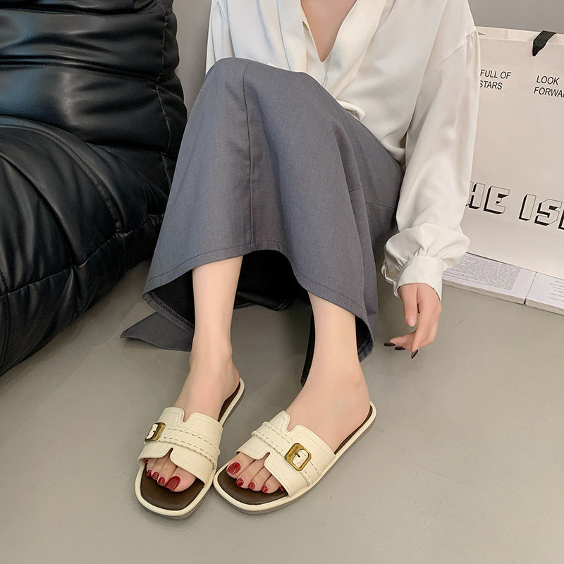 Damen modische Slippers mit geschmeidigem Obermaterial und eleganter Schnalle EB