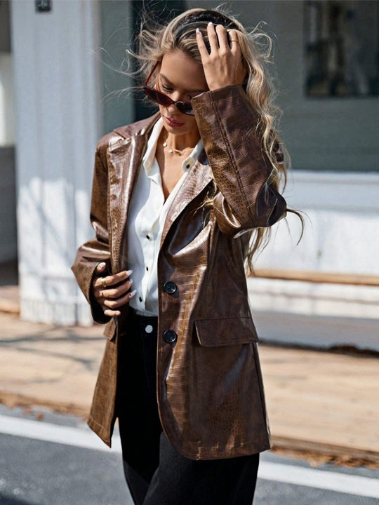 Damen Kunstleder Blazer im eleganten Krokodil-Design R&B