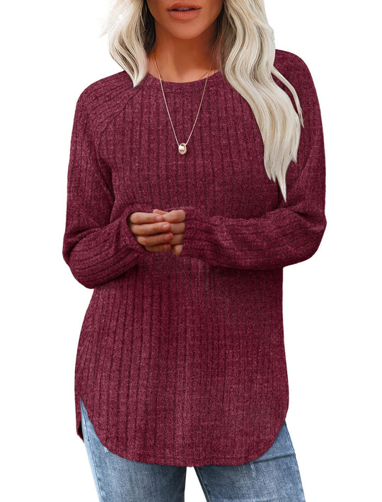 Damen lässiger Langarm Pullover mit strukturiertem Rippdesign R&B
