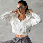 Damen Cropped Hoodie mit Reißverschluss und lässigem Schnitt R&B