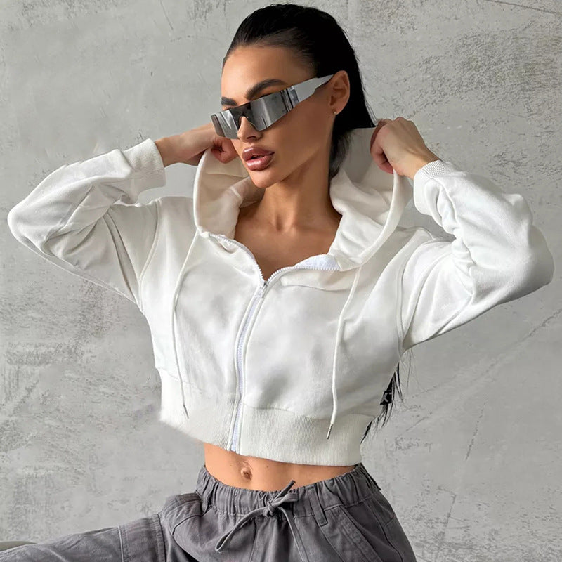 Damen Cropped Hoodie mit Reißverschluss und lässigem Schnitt R&B
