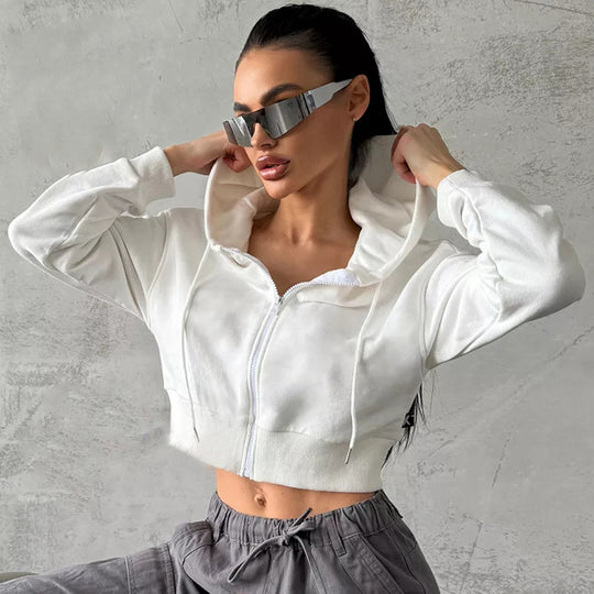 Damen Cropped Hoodie mit Reißverschluss und lässigem Schnitt R&B