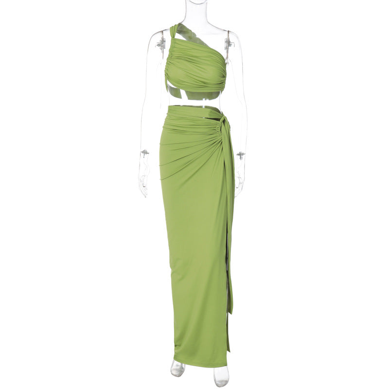 Damen Elegantes Wickelkleid mit einseitigem Schulterdesign R&B