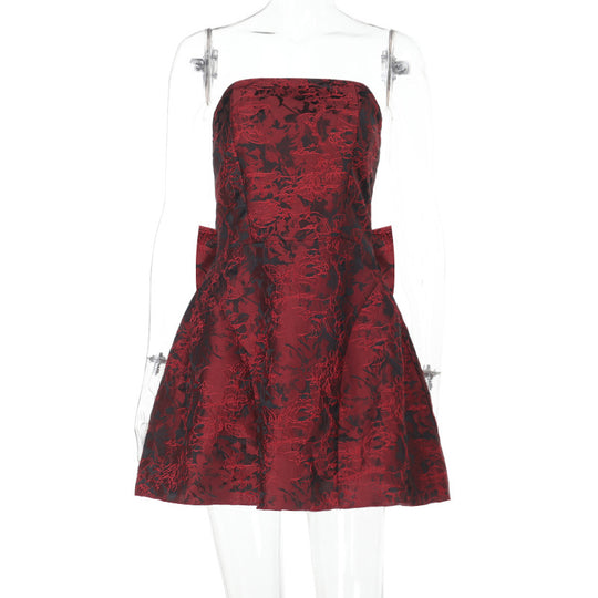 Damen schulterfreies Cocktailkleid mit elegantem Schleifendetail R&B
