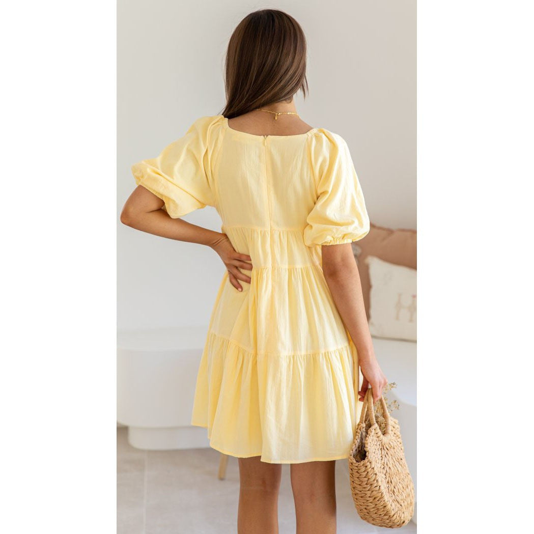 Damen luftiges Maxikleid mit voluminösen Ärmeln und schmeichelndem V-Ausschnitt R&B