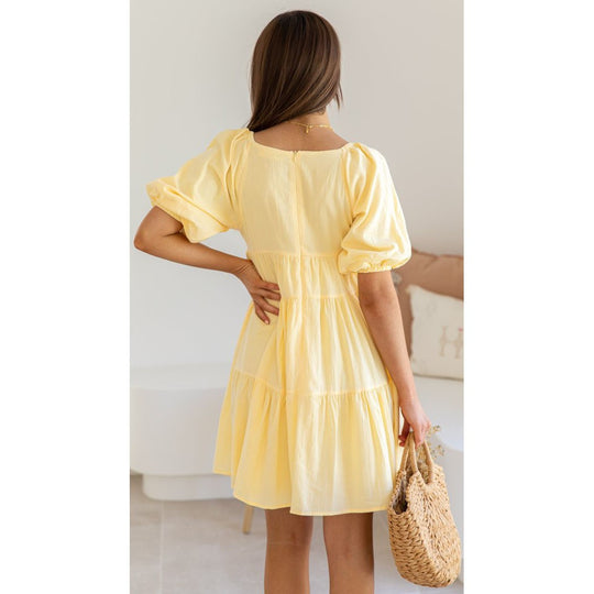 Damen luftiges Maxikleid mit voluminösen Ärmeln und schmeichelndem V-Ausschnitt R&B