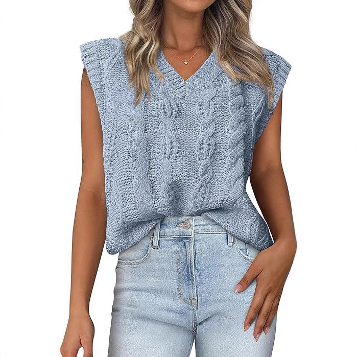 Damen Strickoberteil mit V-Ausschnitt und strukturiertem Muster R&B