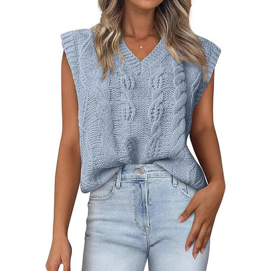 Damen Strickoberteil mit V-Ausschnitt und strukturiertem Muster R&B