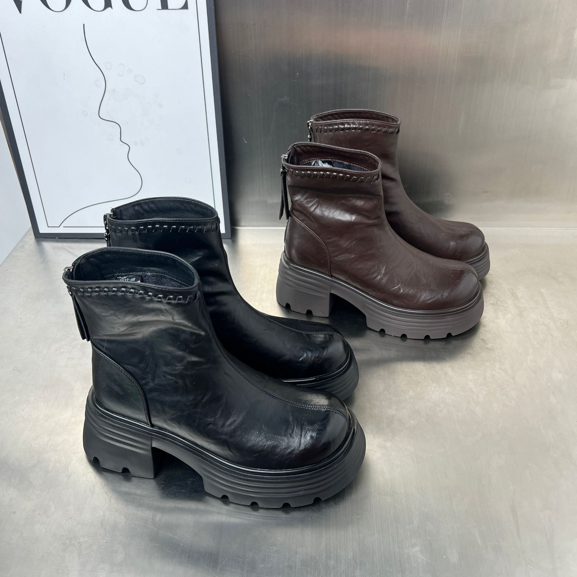Damen trendige Stiefeletten mit robustem Profil und hochwertigem Leder R&B