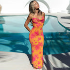 Damen Maxikleid mit floralen Akzenten und elegantem Wasserfall-Ausschnitt R&B