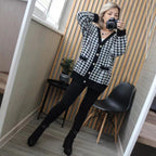 Damen modische Strickjacke mit klassischem Hahnentrittmuster und Knopfdetails R&B