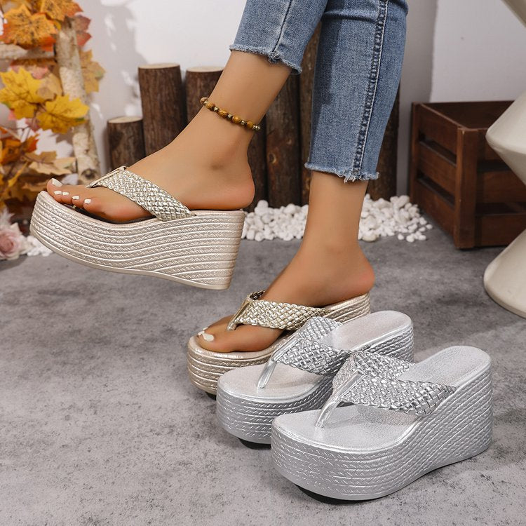 Damen Hochwertige Plateausandalen mit breiten Riemen R&B