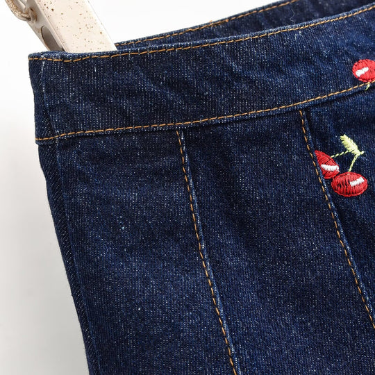Damen Jeansrock mit aufwendigen Stickereien und plissiertem Design R&B