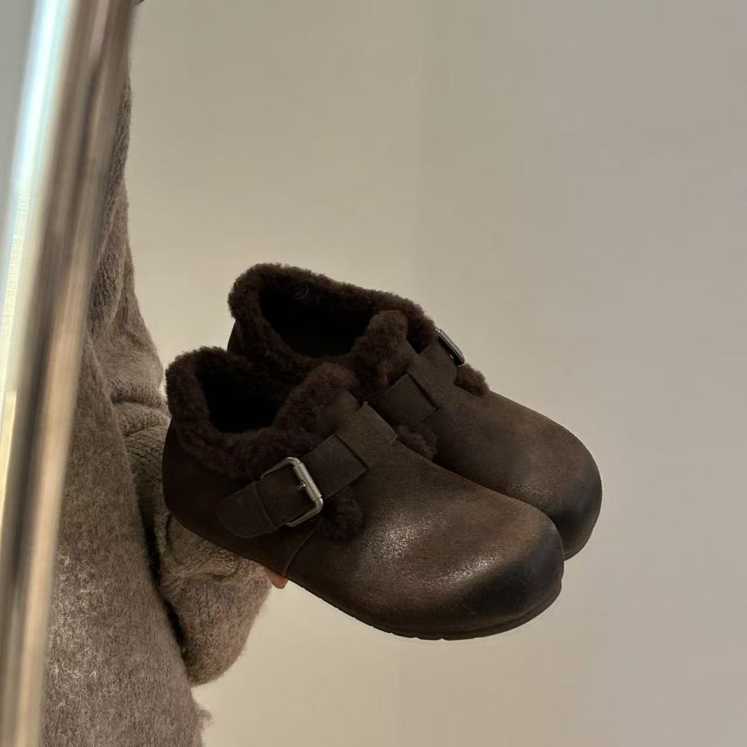 Damen Kuschelige Clogs mit weichem Kunstfell und modischem Schnallen-Design R&B