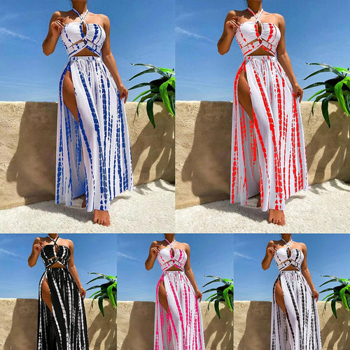 Damen Luftiges Strandkleid mit tiefem Ausschnitt und seitlichem Schlitz R&B