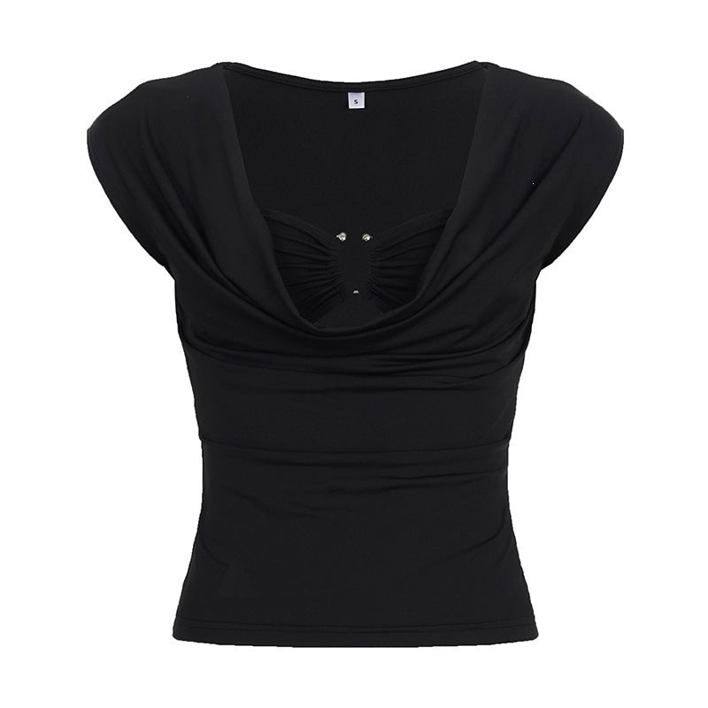 Damen elegantes Oberteil mit modischem Drapierungsdesign und dekorativen Strassdetails R&B