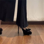 Damen elegante High Heel Plateau-Pumps mit Riemen und Schleifenapplikation R&B