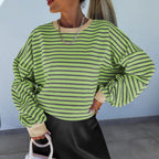 Damen lässiges gestreiftes Sweatshirt mit Boxy-Schnitt und kontrastierenden Abschlüssen R&B