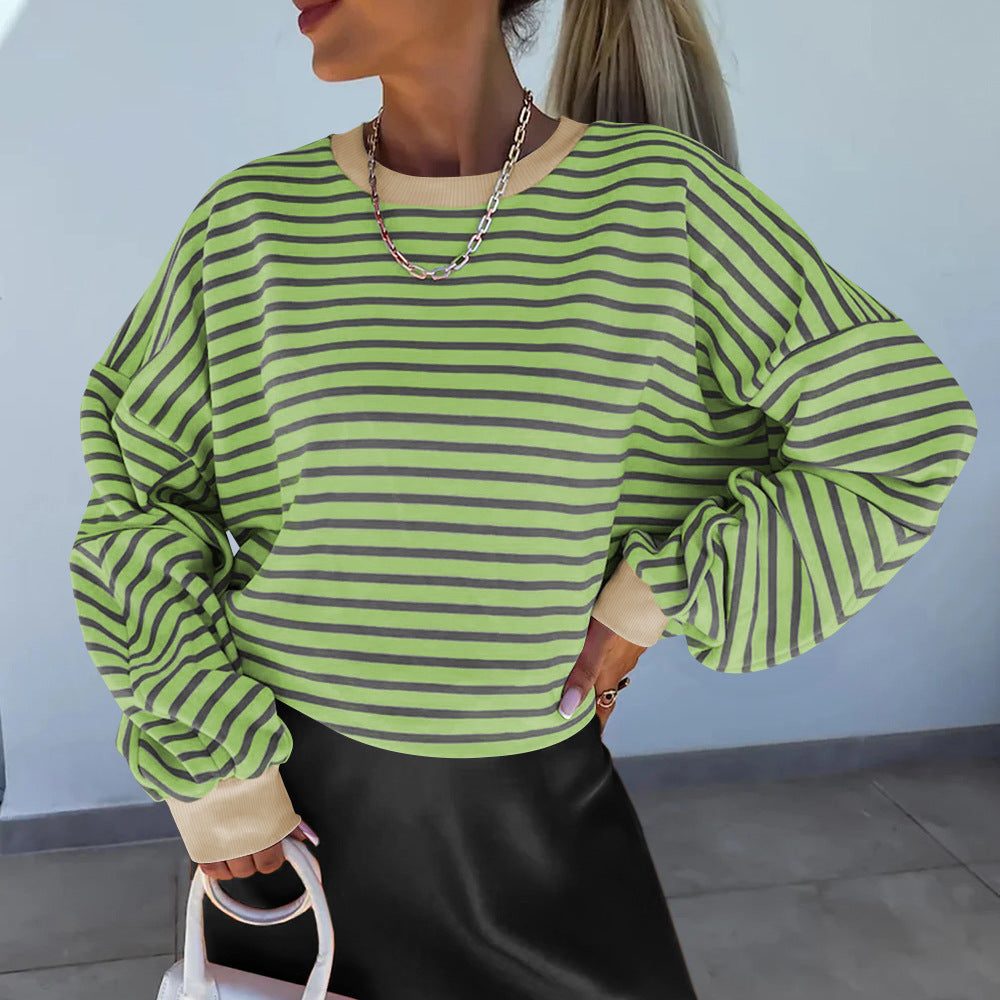 Damen lässiges gestreiftes Sweatshirt mit Boxy-Schnitt und kontrastierenden Abschlüssen R&B