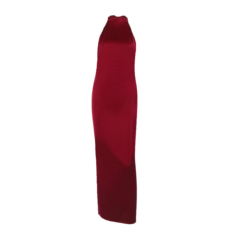 Damen elegantes Maxikleid mit hohem Kragen und figurbetontem Schnitt R&B