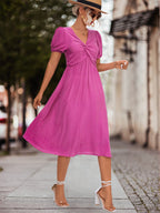 Damen Midikleid mit eleganter Raffung und voluminösen Puffärmeln R&B
