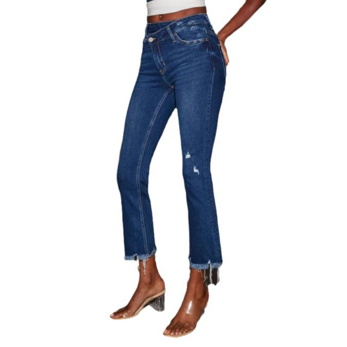 Damen Flared Jeans mit modischen Destroyed-Details und ausgefransten Säumen R&B