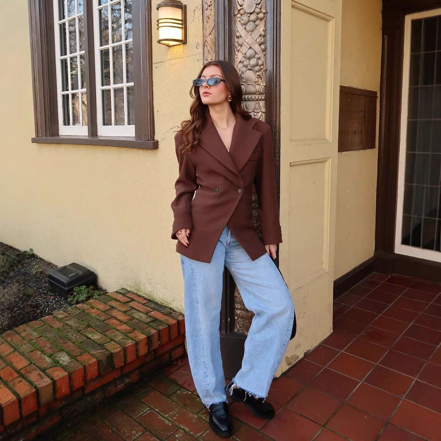 Damen elegante Blazerjacke mit doppelt geknöpften Details R&B