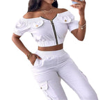 Damen Crop-Top mit Cut-Outs und aufgesetzten Taschen R&B