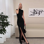 Damen Elegantes Maxikleid mit hoher Taille und tiefem Schlitz R&B