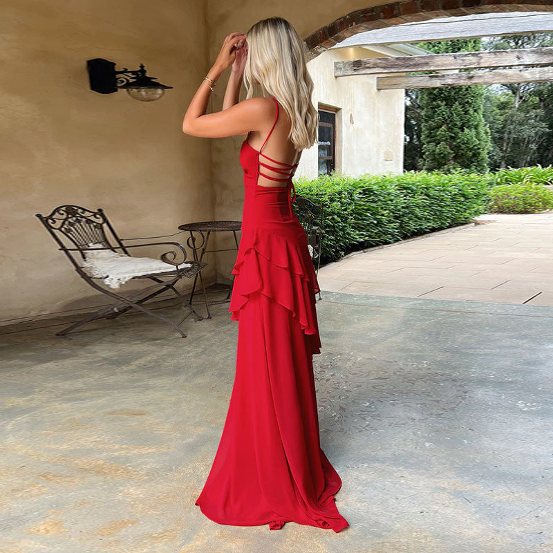 Damen elegantes Maxikleid mit voluminösem Rüschendesign R&B