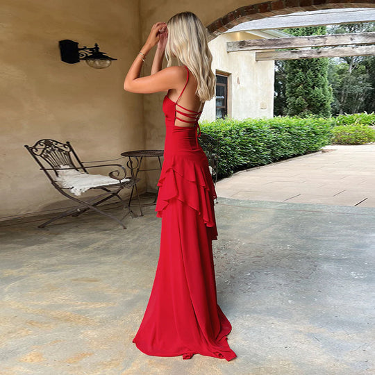 Damen elegantes Maxikleid mit voluminösem Rüschendesign R&B
