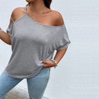 Damen lässiges Off-Shoulder T-Shirt mit modischen Trägerdetails R&B