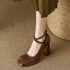 Damen Elegante Mary Jane Pumps mit Luxuriösem Blockabsatz R&B