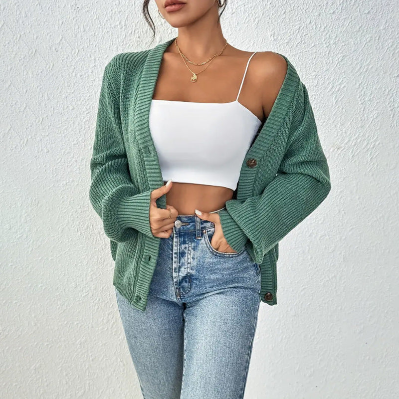 Damen Grobstrickjacke mit knöpfen und weitem Schnitt R&B