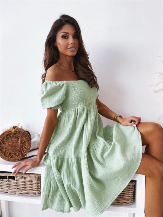 Damen luftiges Sommerkleid mit Off-Shoulder und Rüschendetails R&B