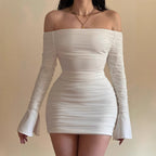 Damen Off-Shoulder Minikleid mit Rüschendetails und figurbetontem Schnitt R&B