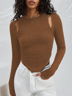 Damen Langarmshirt mit asymmetrischem Cut-Out und Rippstruktur R&B