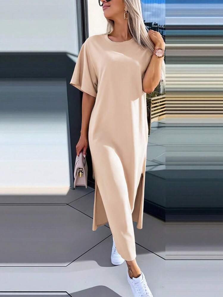 Damen Lässiges Maxikleid mit seitlichen Schlitzen und Oversize-Design R&B