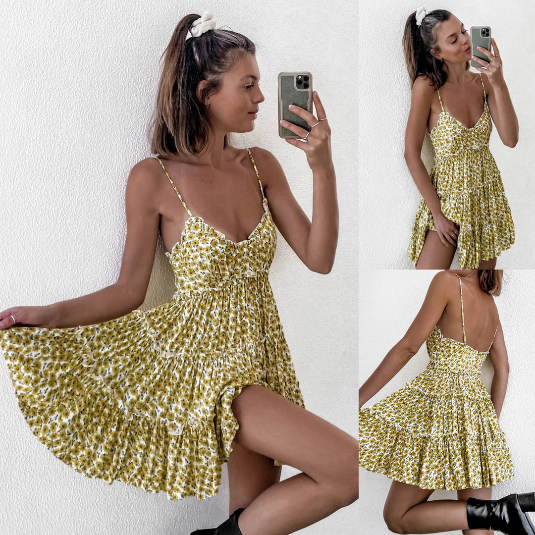 Damen Sommerliches Rüschenkleid mit verstellbaren Trägern und fließendem Schnitt R&B