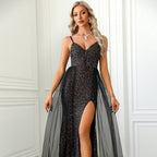 Damen Elegantes Glamour-Abendkleid mit schimmernden Details und hohem Beinschlitz R&B