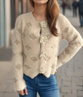 Damen Strickjacke mit floralen Applikationen und perlverzierter Detail R&B