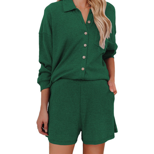 Damen Freizeitanzug mit lässiger Button-Down-Bluse und Shorts R&B