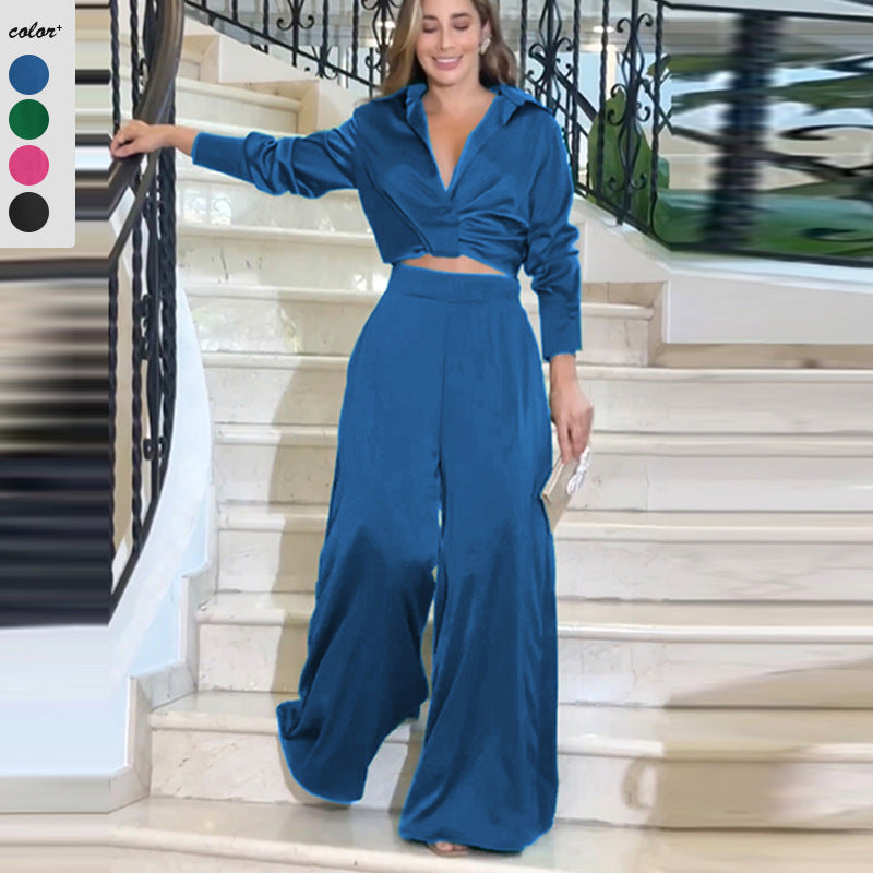Damen Set mit cropped Bluse und weitem Hosen R&B
