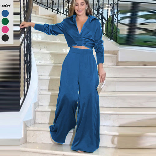 Damen Set mit cropped Bluse und weitem Hosen R&B