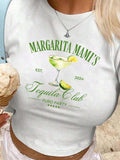 Damen Crop-T-Shirt mit kreativem Cocktail-Design R&B