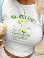 Damen Crop-T-Shirt mit kreativem Cocktail-Design R&B