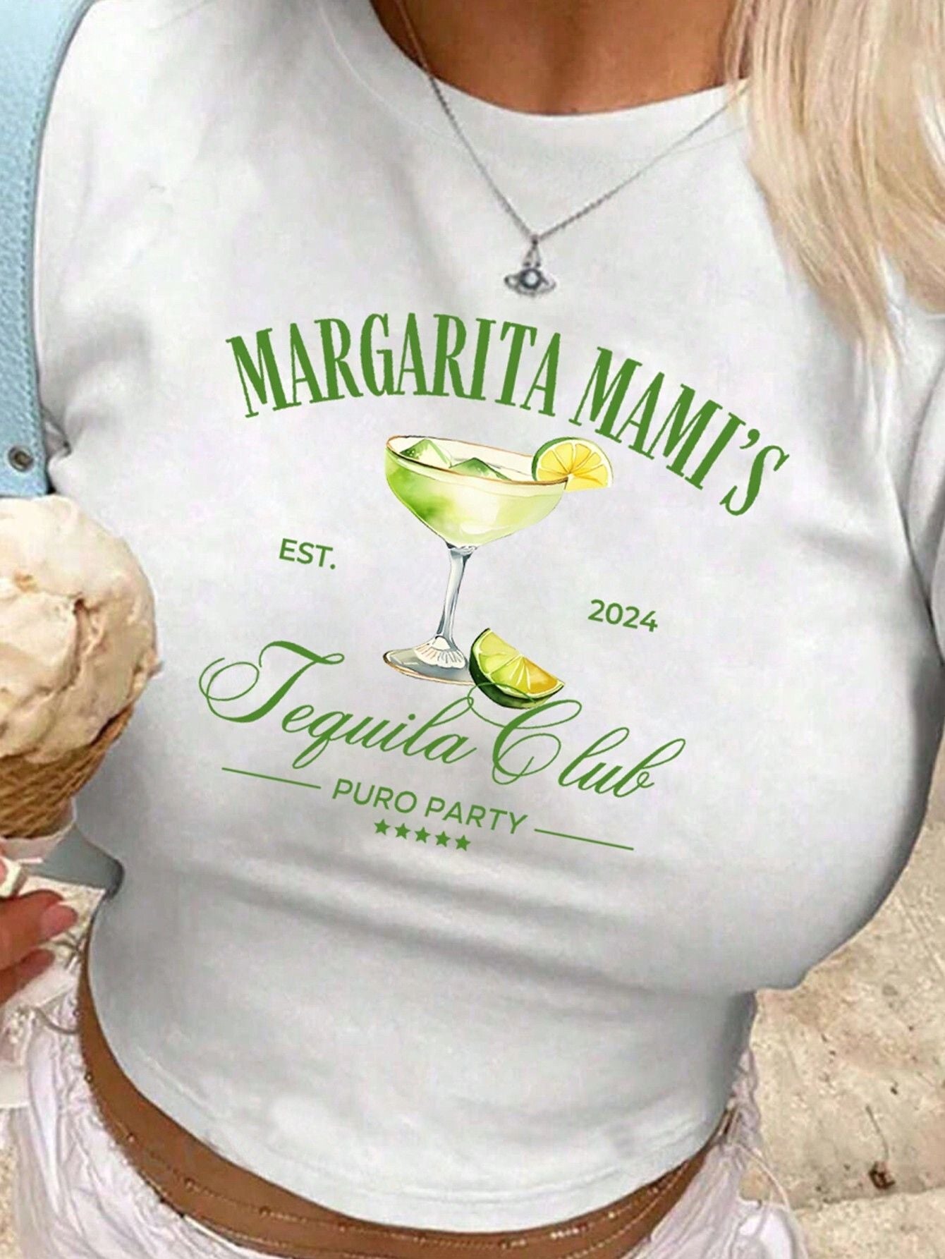 Damen Crop-T-Shirt mit kreativem Cocktail-Design R&B
