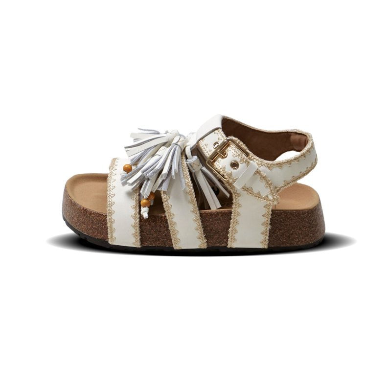 Damen lässige Sandalen mit dekorativen Quasten und verstellbarem Riemen R&B