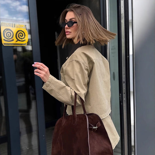 Damen cropped Utility-Jacke mit modernem Design und praktischen Taschen R&B