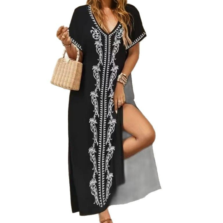 Damen eleganter Strandüberwurf mit filigranem Stickereidesign R&B